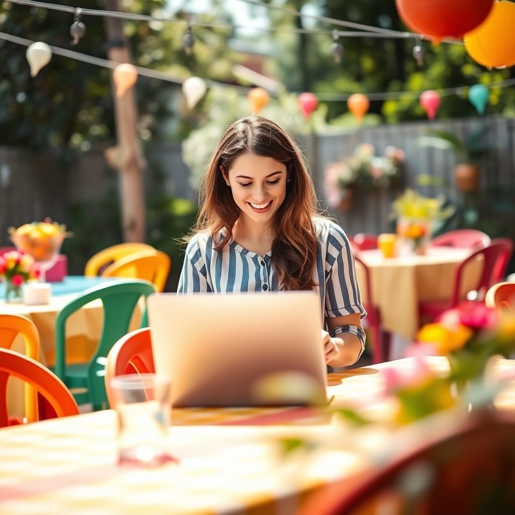 Backyard gathering setup with chairs and linens
